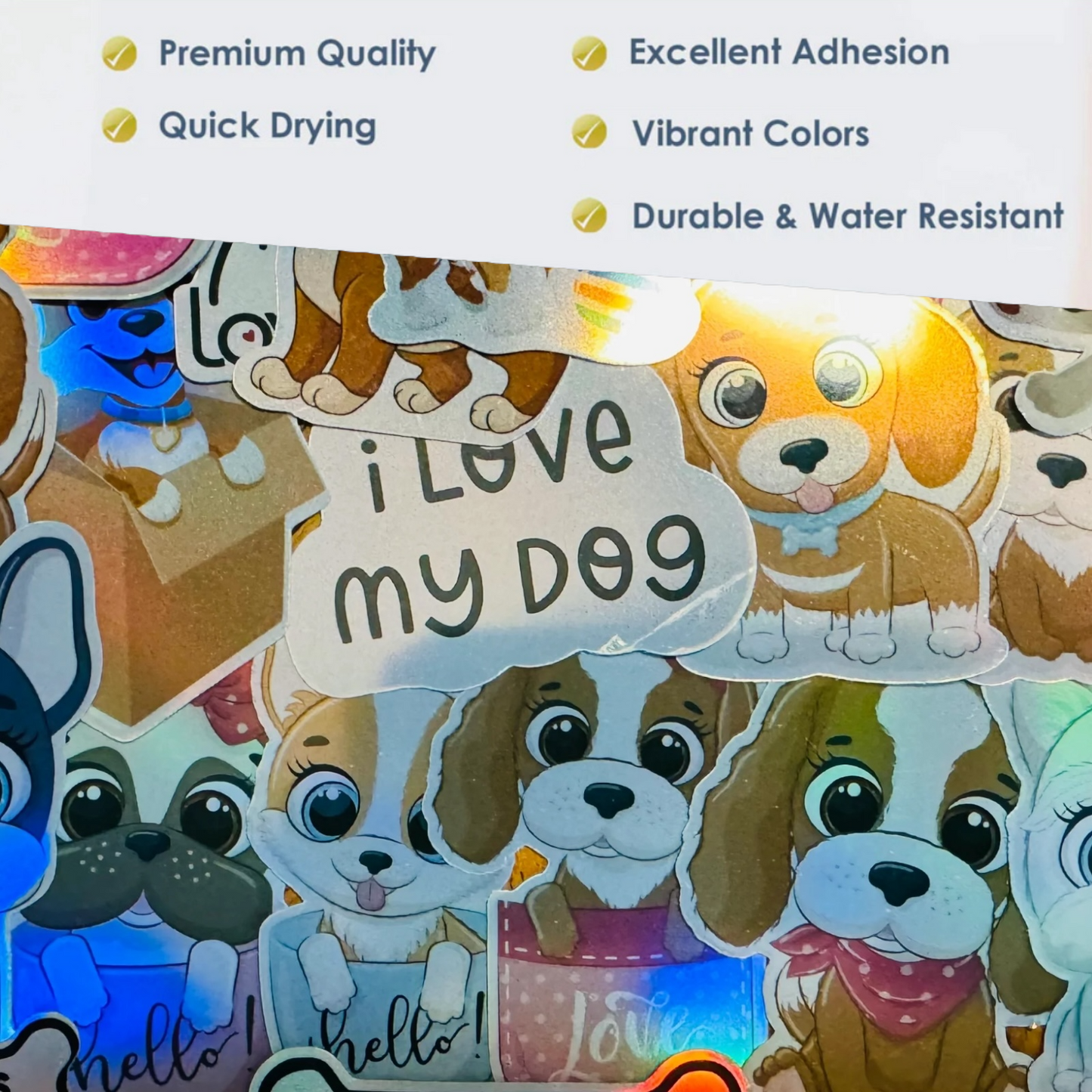 25 Holographic Puppy and Doggie Stickers for laptops, Water Bottles, Skateboards, Lockers and More