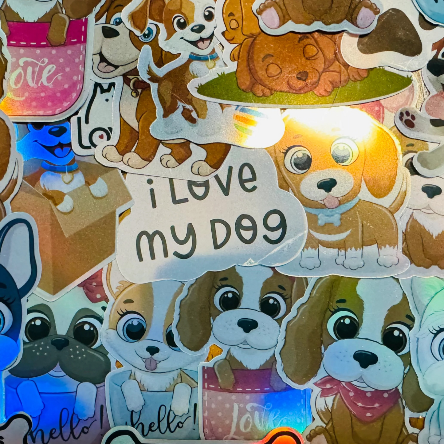 25 Holographic Puppy and Doggie Stickers for laptops, Water Bottles, Skateboards, Lockers and More