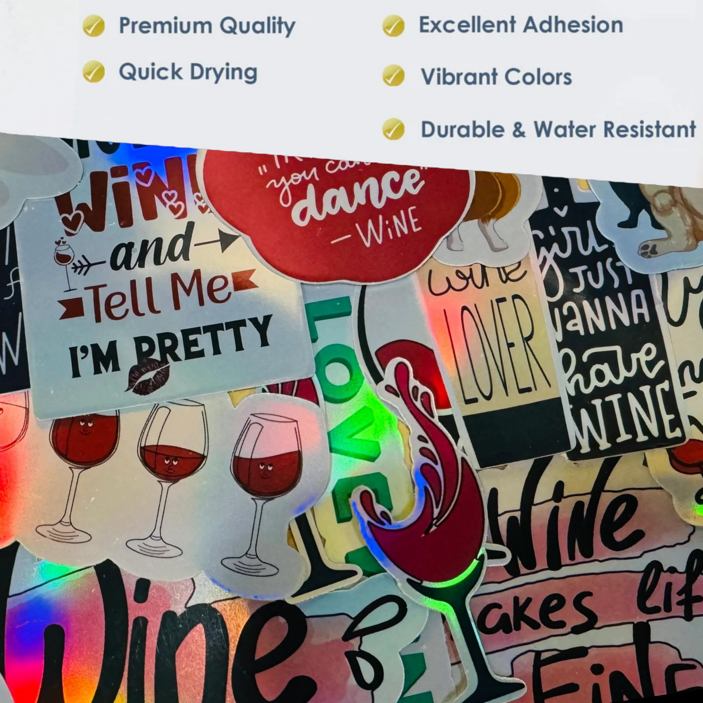 25 Holographic Wine Stickers for laptops, Water Bottles, Skateboards, Lockers and More