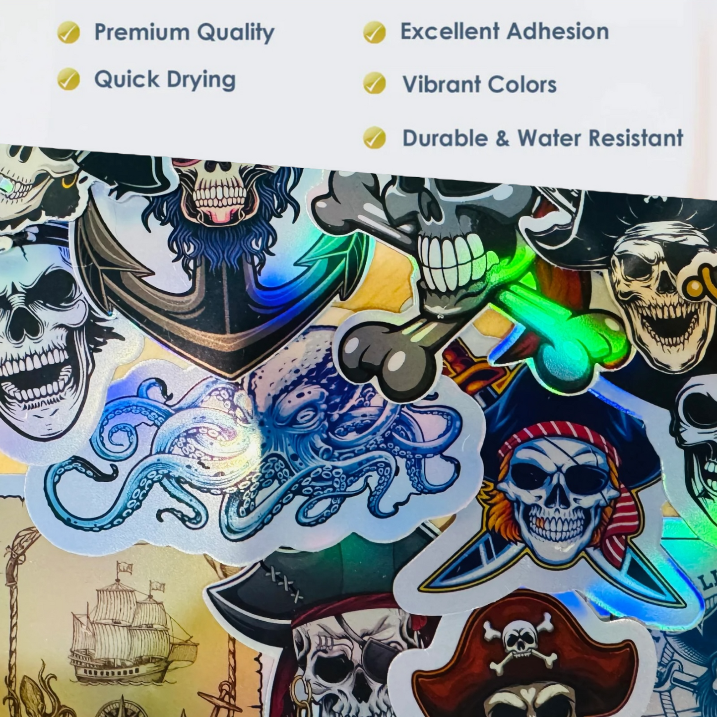 25 Holographic Pirate Stickers for laptops, Water Bottles, Skateboards, Lockers and More