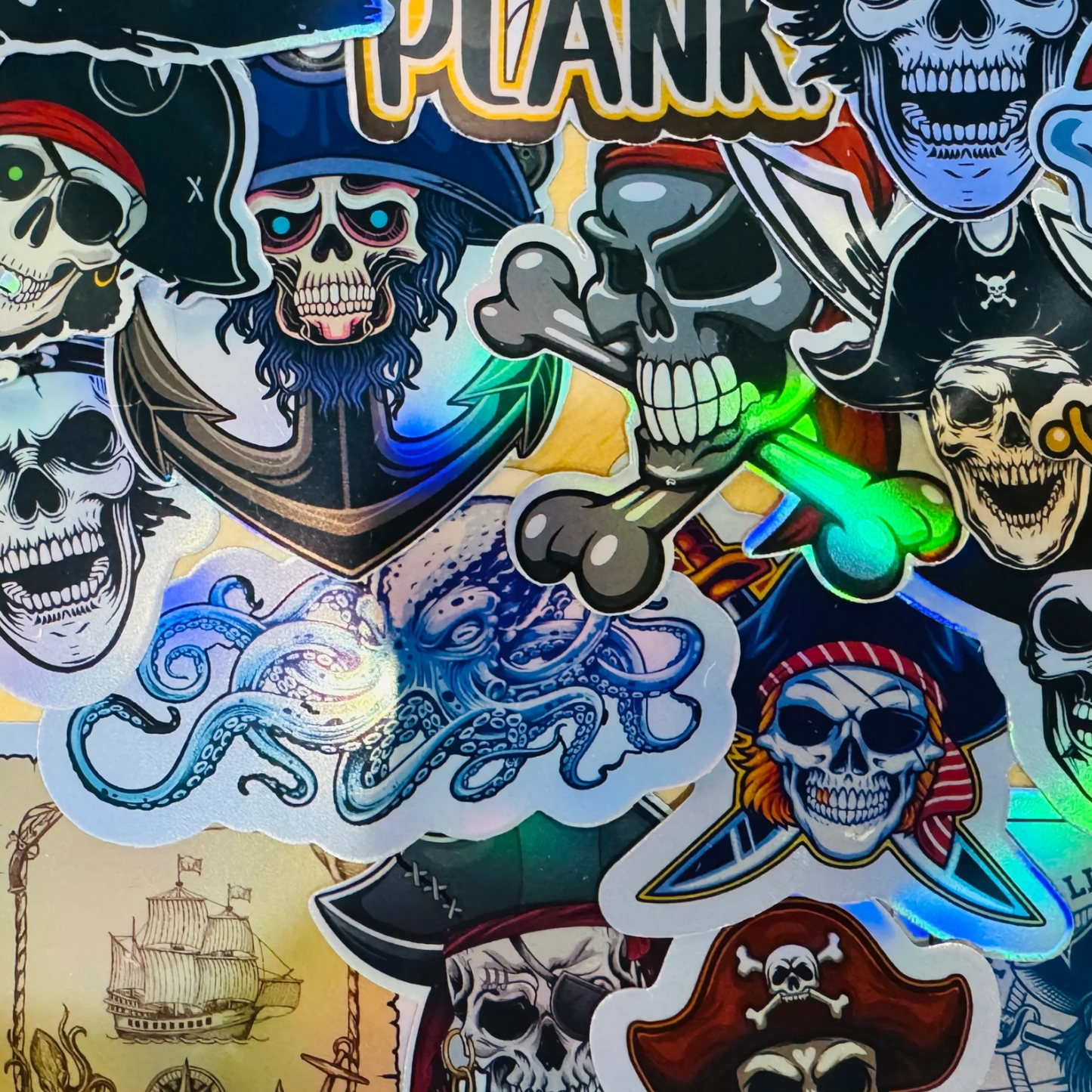 25 Holographic Pirate Stickers for laptops, Water Bottles, Skateboards, Lockers and More