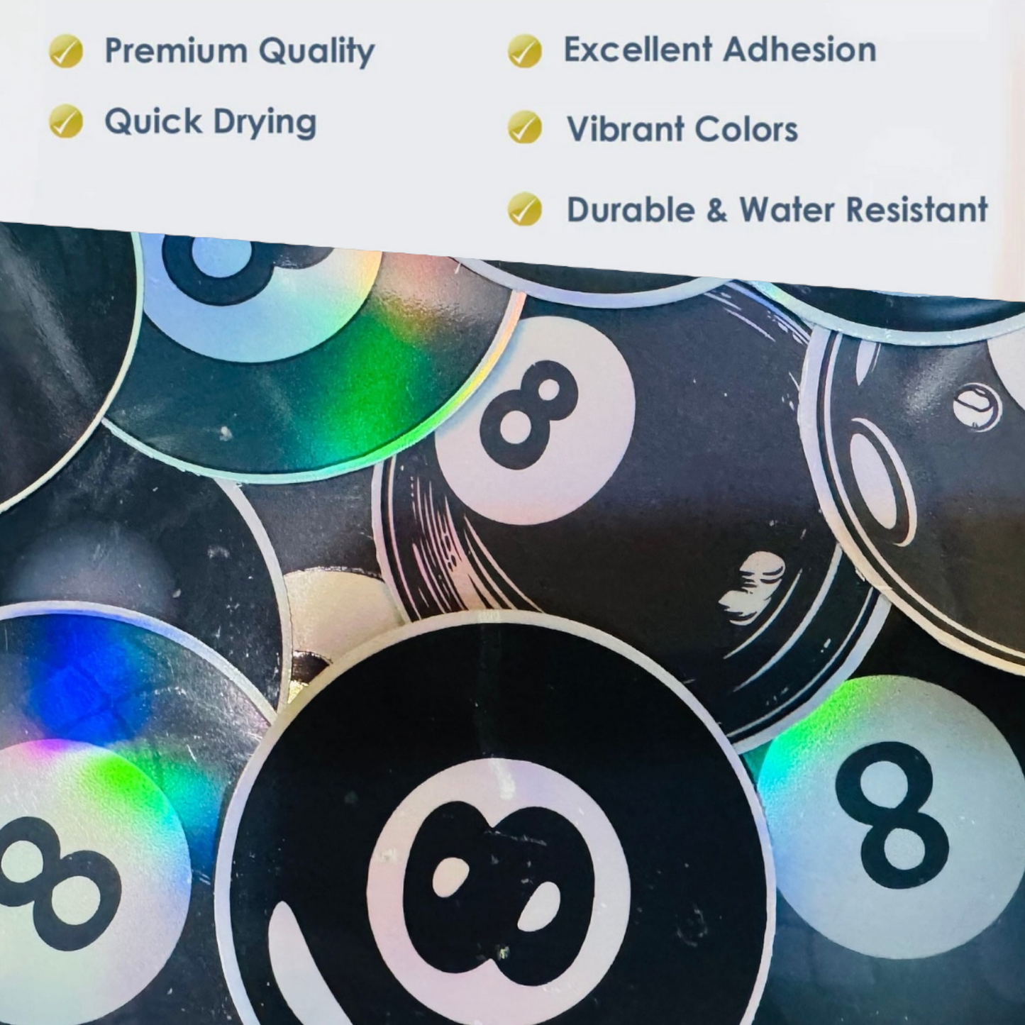 24 Holographic 8-Ball Stickers for laptops, Water Bottles, Skateboards, Lockers and More