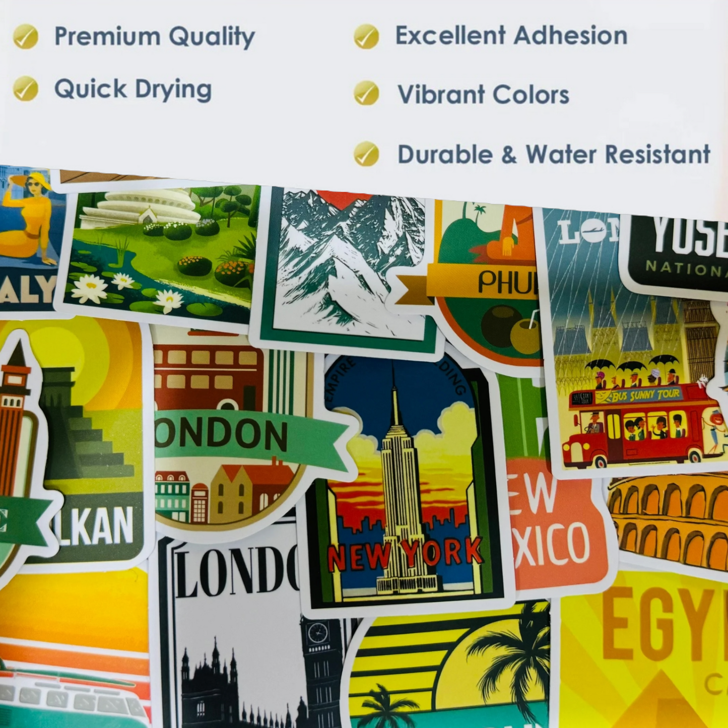 25 Stickers - Travel The World or Show Off Where You Have Gone - Travel Stickers for Laptops, Water Bottles, Skateboards, Lockers and More