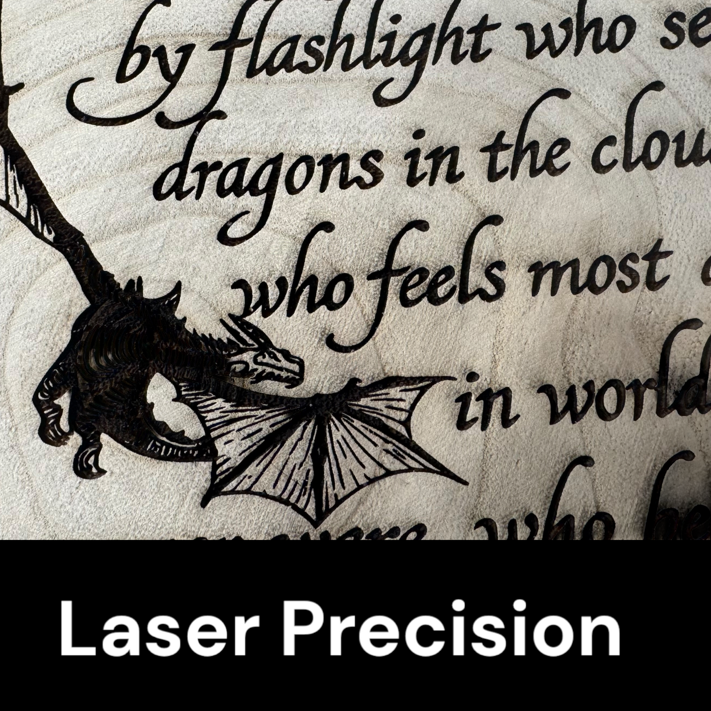 Engraved, Dragon-Theme Wood Slice with Inspirational Saying