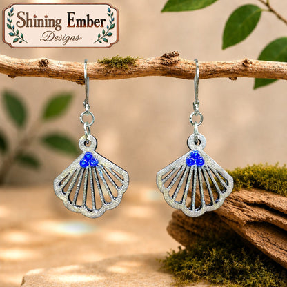 Scallop Hand-Painted Shell Wood Earrings