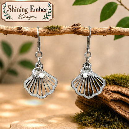Scallop Hand-Painted Shell Wood Earrings