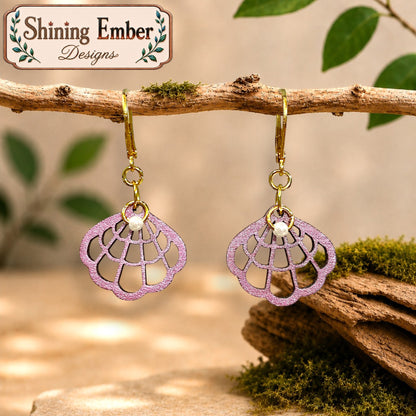 Scallop Hand-Painted Shell Wood Earrings