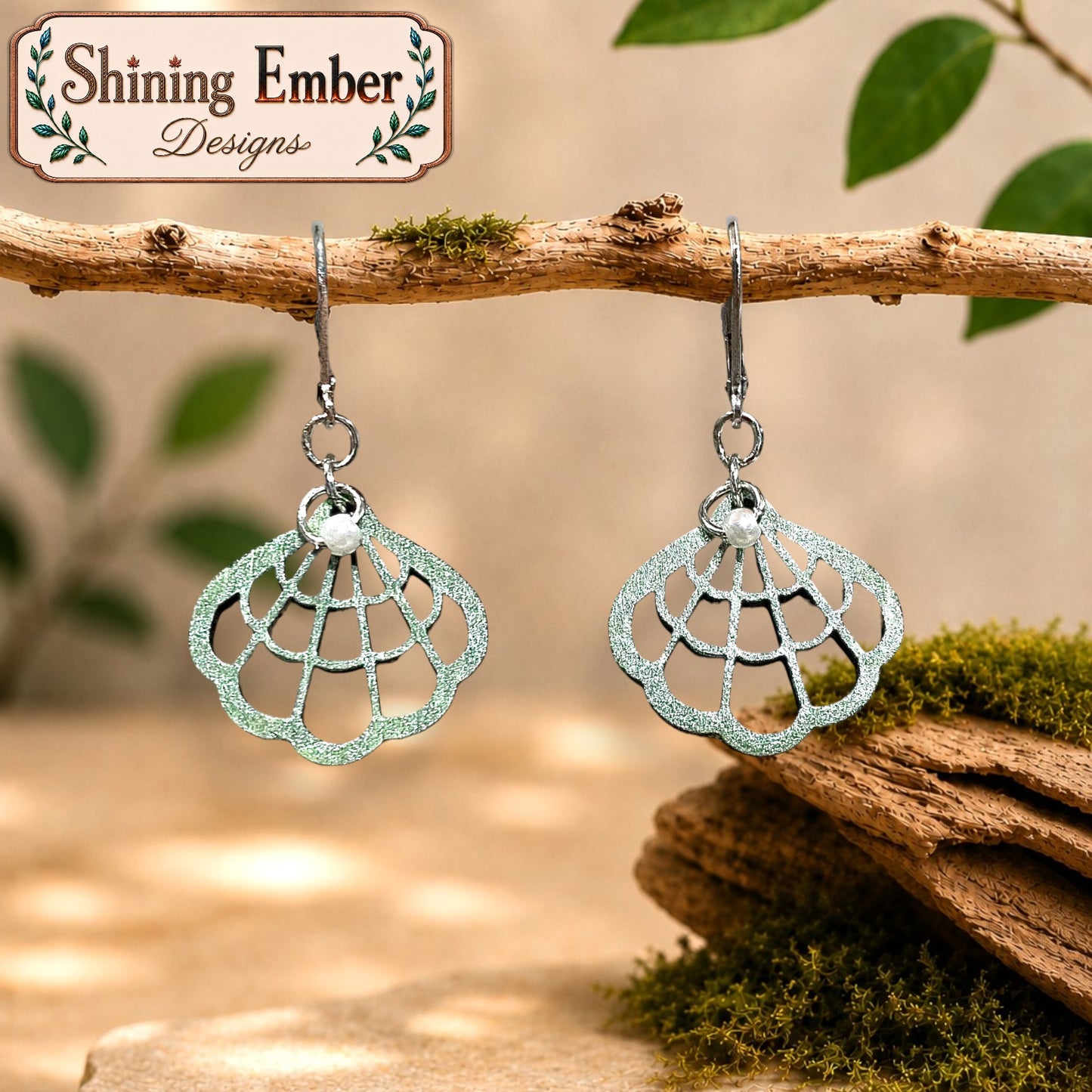 Scallop Hand-Painted Shell Wood Earrings