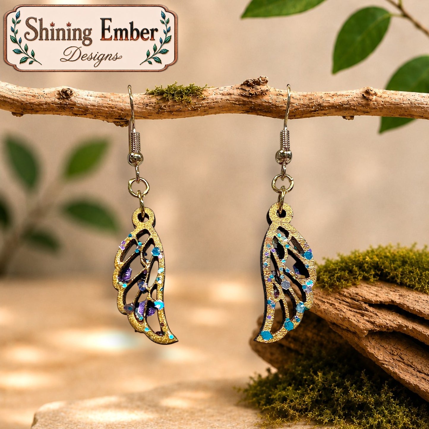 Wing Hand-Painted Wood Earrings
