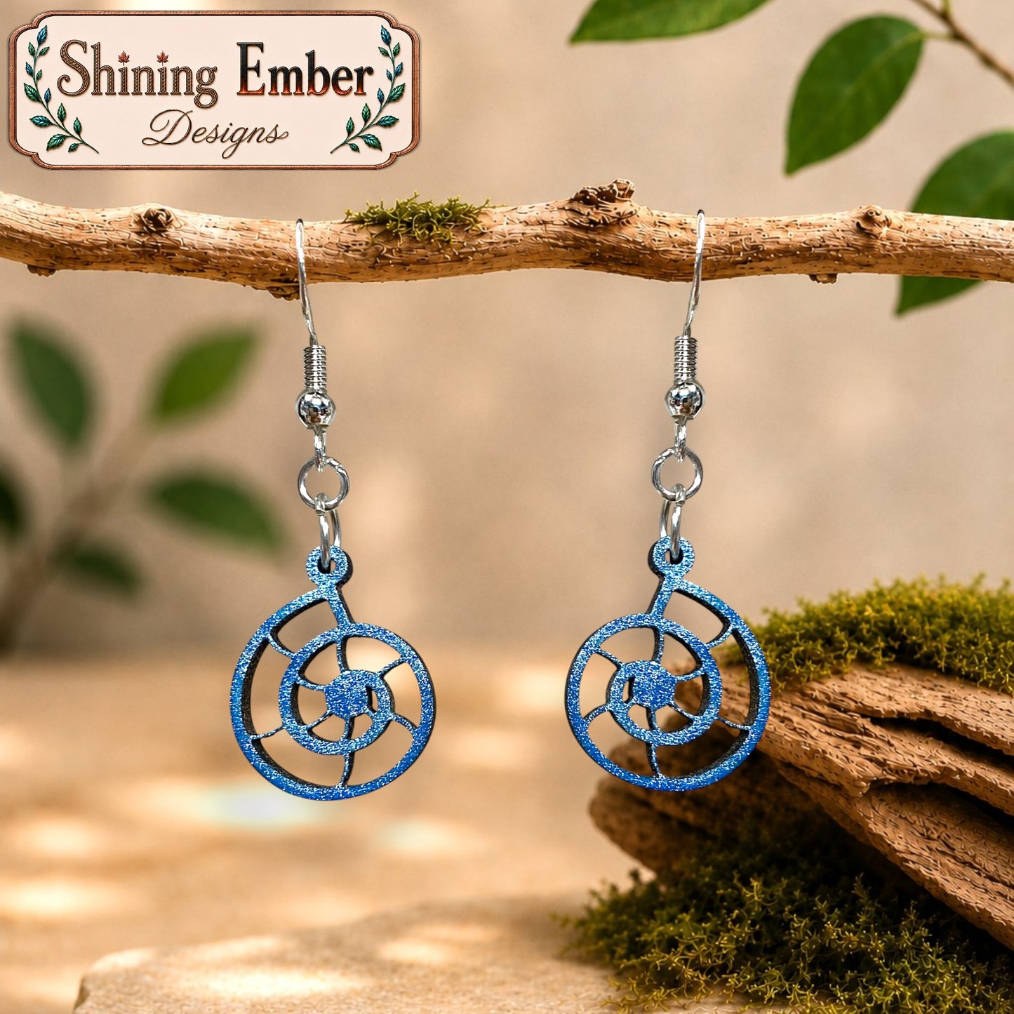 Nautilus-Inspired Hand-Painted Wood Earrings