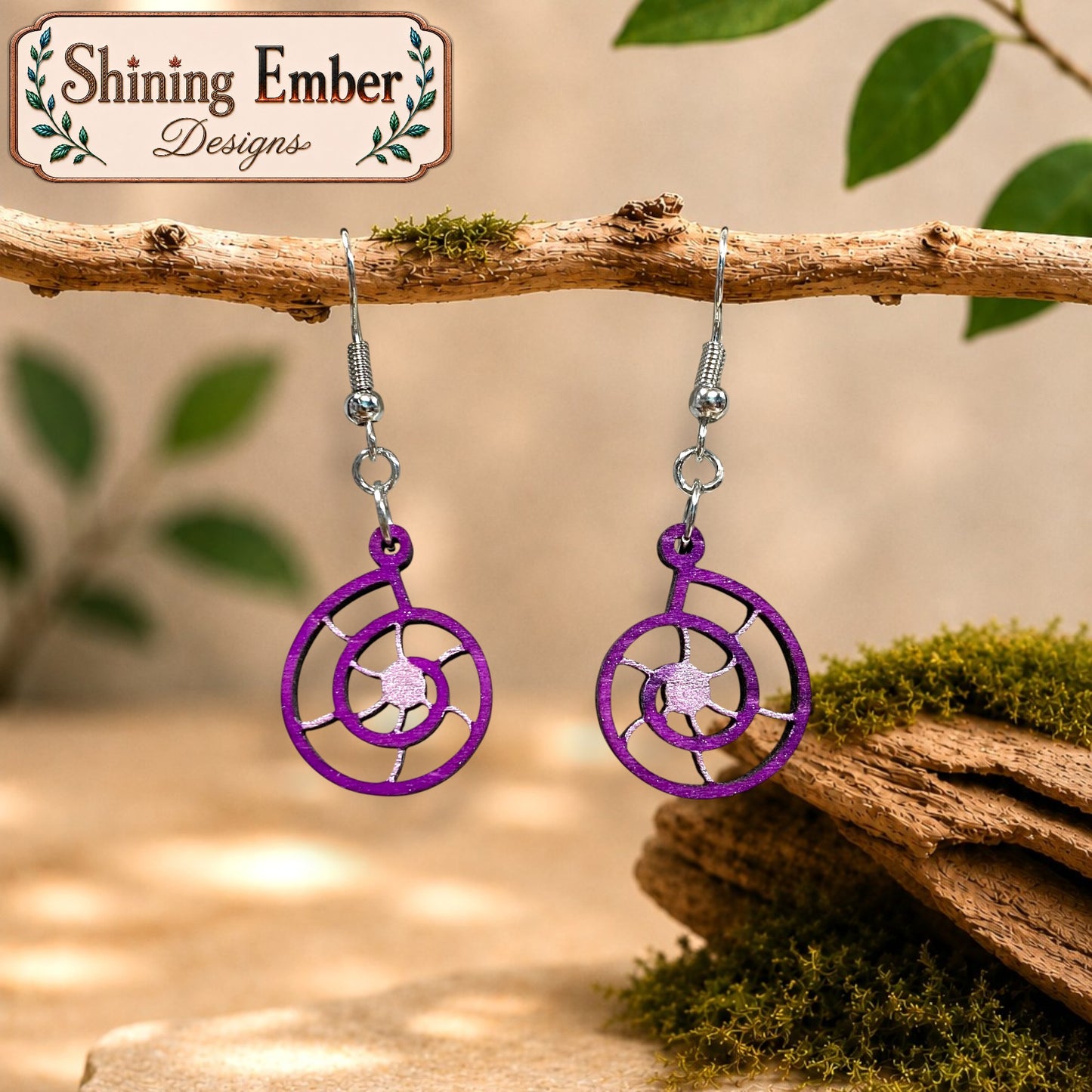 Nautilus-Inspired Hand-Painted Wood Earrings
