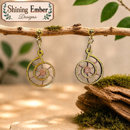 Nautilus-Inspired Hand-Painted Wood Earrings
