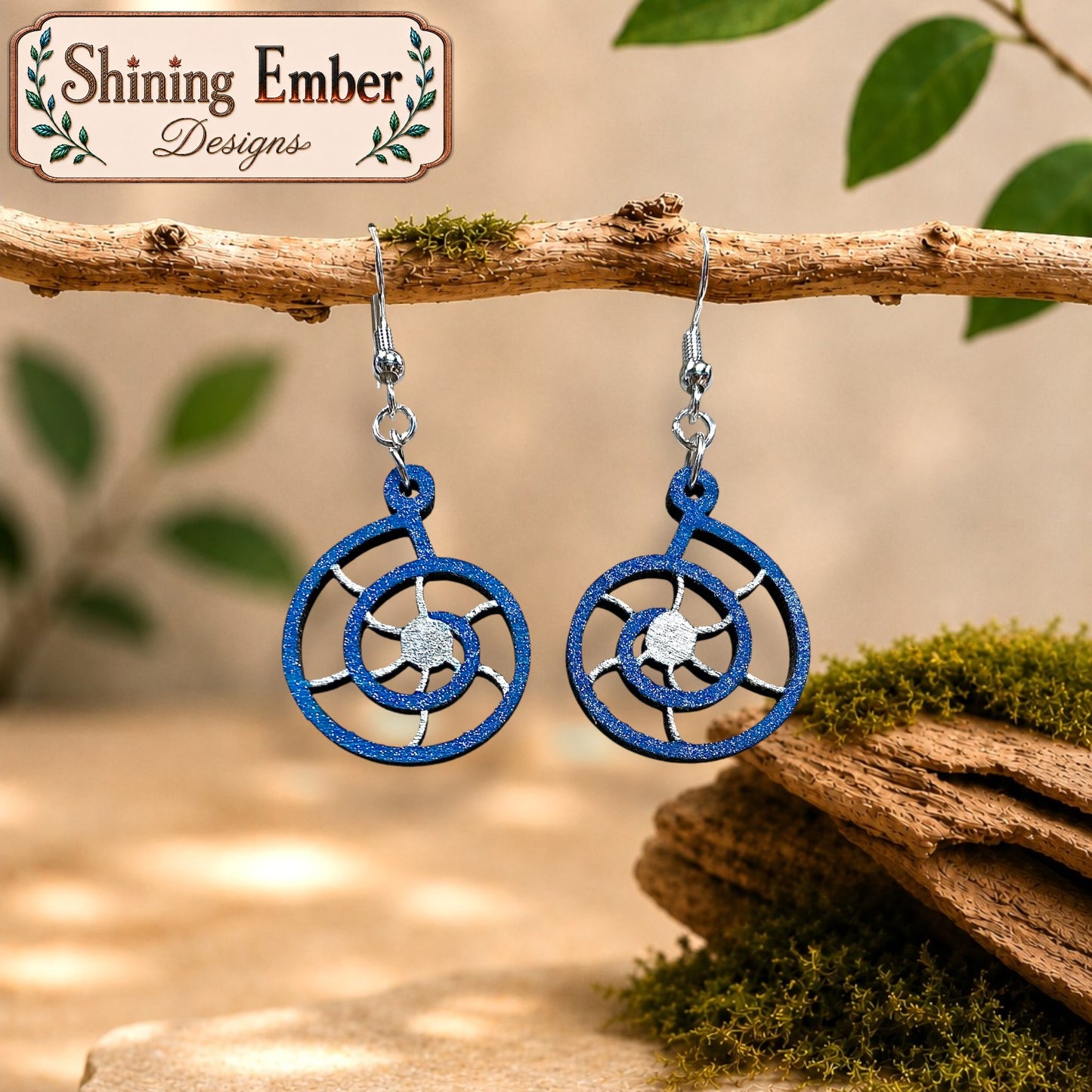 Nautilus-Inspired Hand-Painted Wood Earrings
