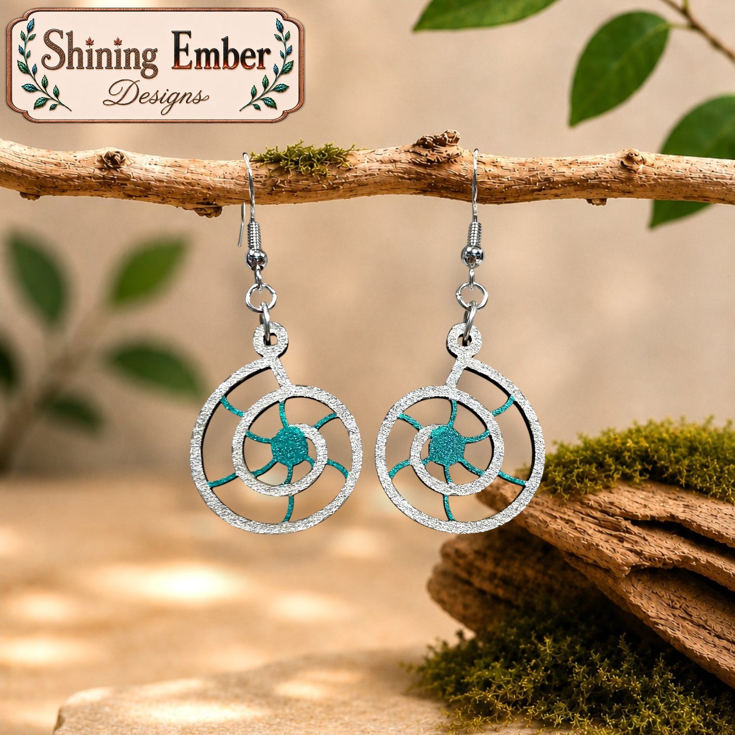 Nautilus-Inspired Hand-Painted Wood Earrings