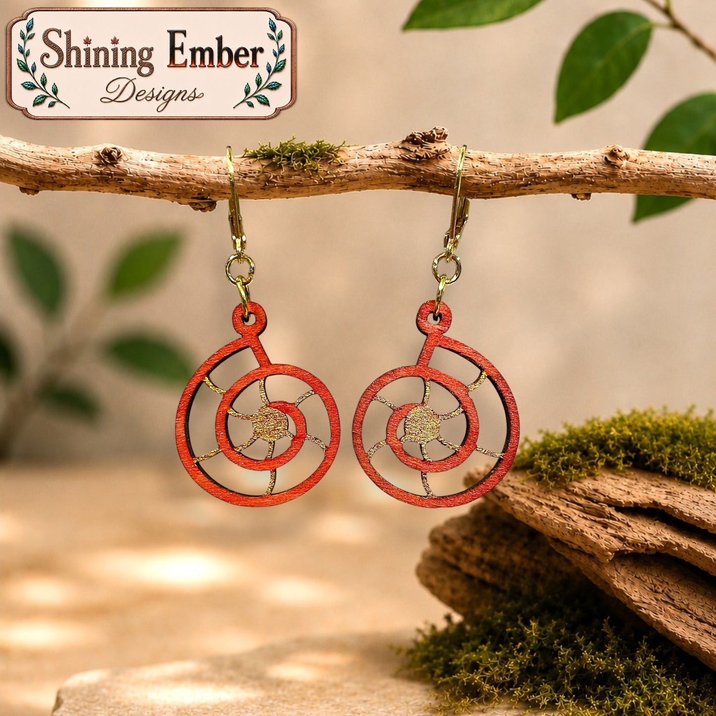Nautilus-Inspired Hand-Painted Wood Earrings
