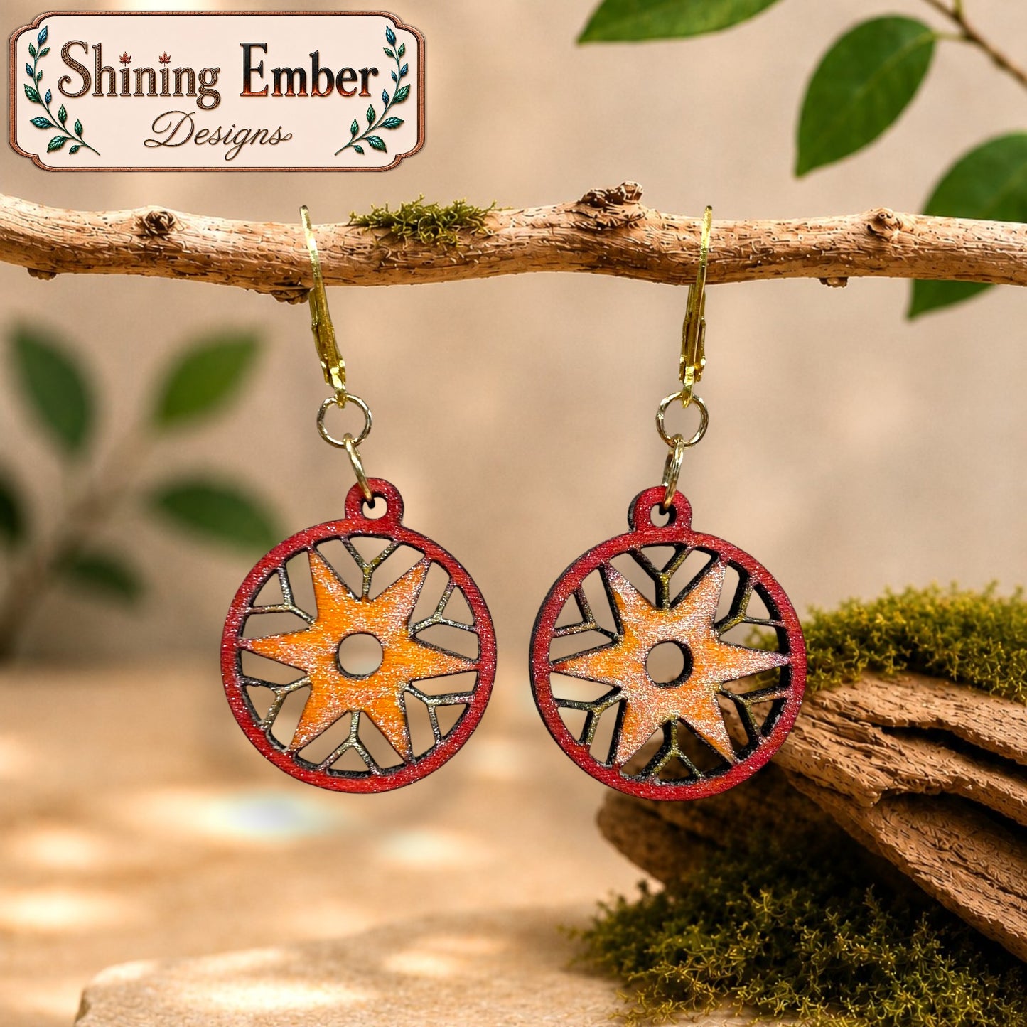 Mandala Hand-Painted Wood Earrings