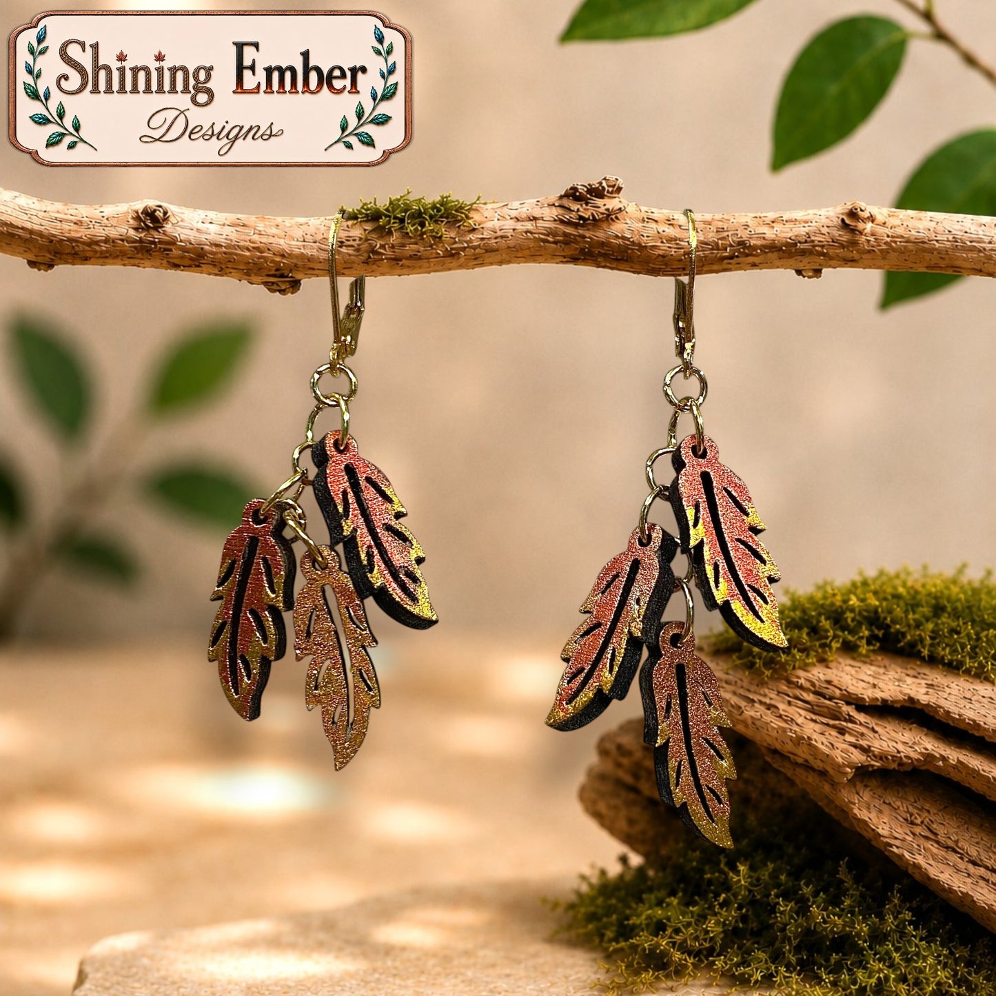 Leaf Hand-Painted Wood Earrings