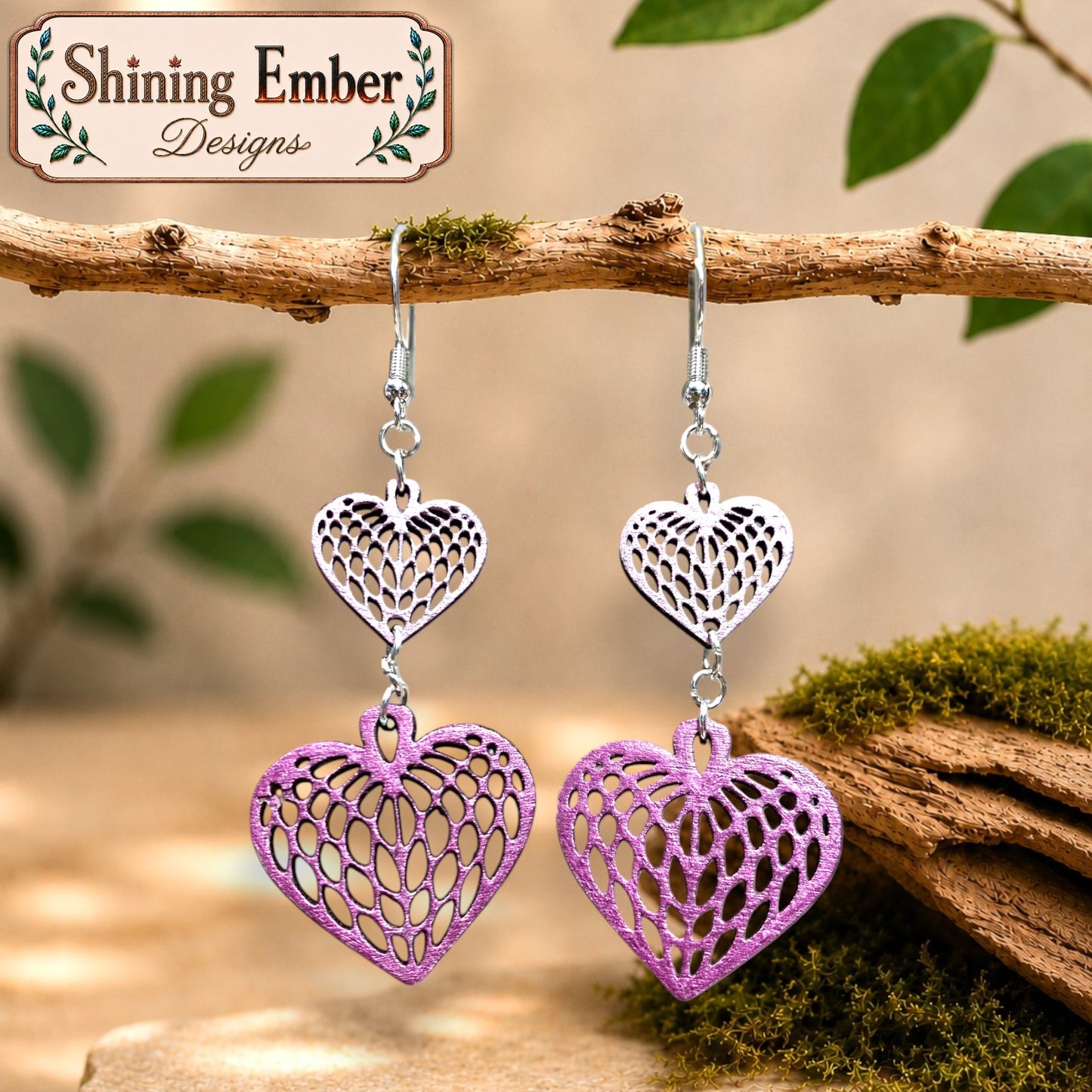 Lace Heart Hand-Painted Wood Earrings