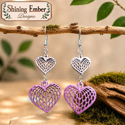 Lace Heart Hand-Painted Wood Earrings