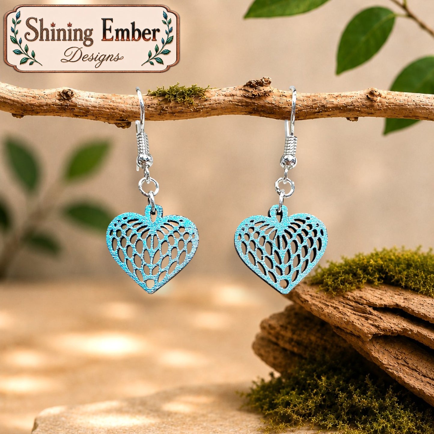 Lace Heart Hand-Painted Wood Earrings