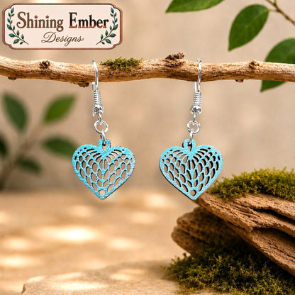 Lace Heart Hand-Painted Wood Earrings