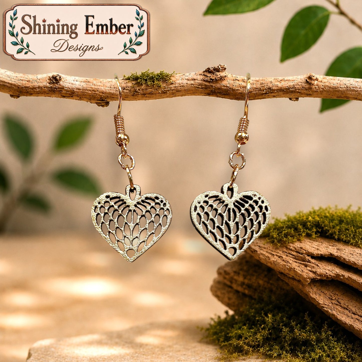 Lace Heart Hand-Painted Wood Earrings