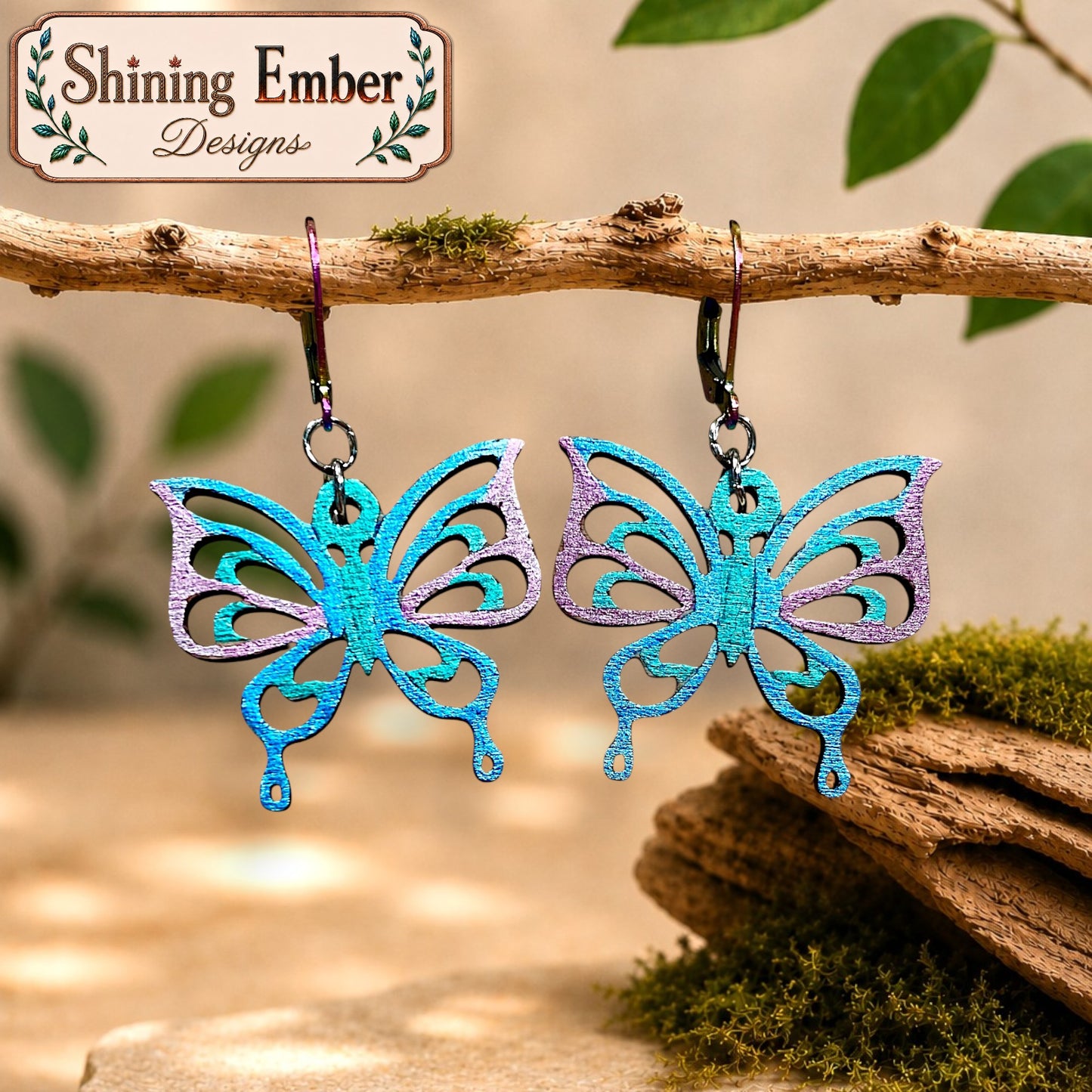 Butterfly Hand-Painted Wood Earrings