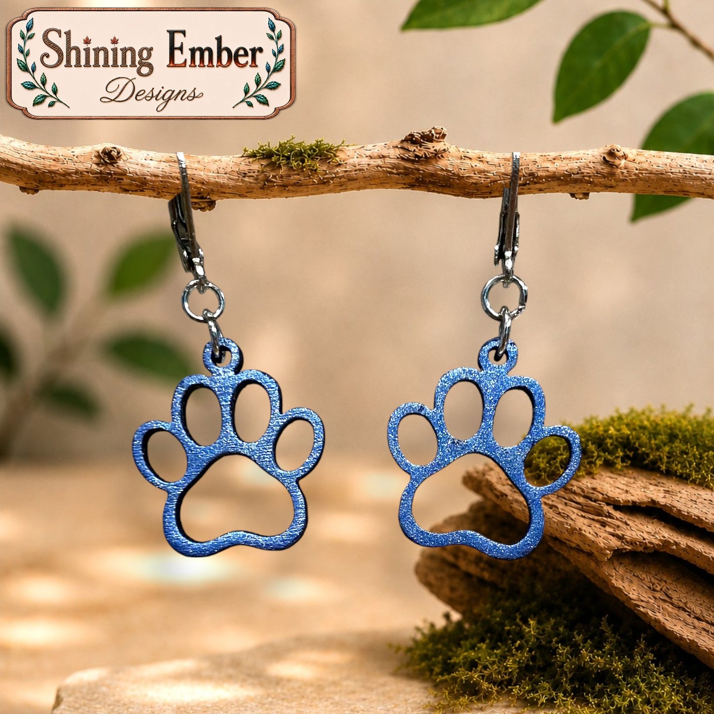 Paw Print Hand-Painted Wood Earrings