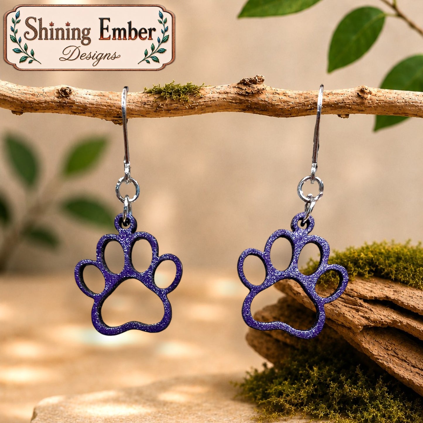 Paw Print Hand-Painted Wood Earrings