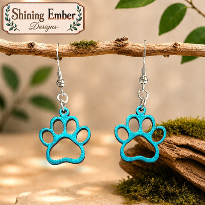Paw Print Hand-Painted Wood Earrings
