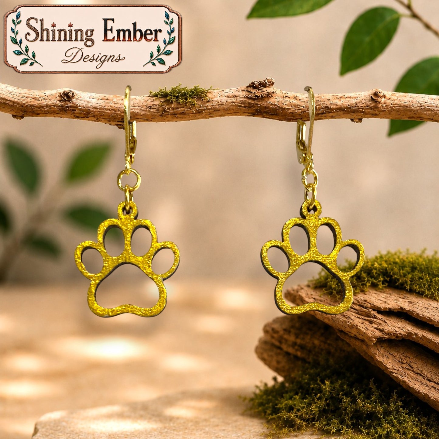 Paw Print Hand-Painted Wood Earrings