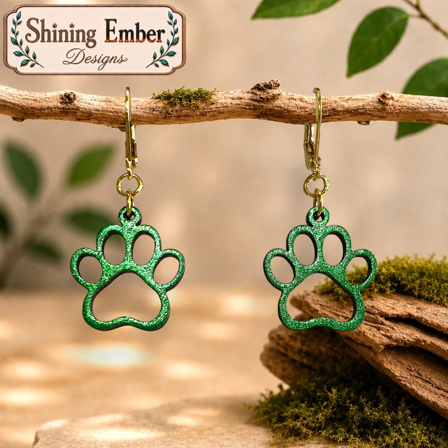 Paw Print Hand-Painted Wood Earrings