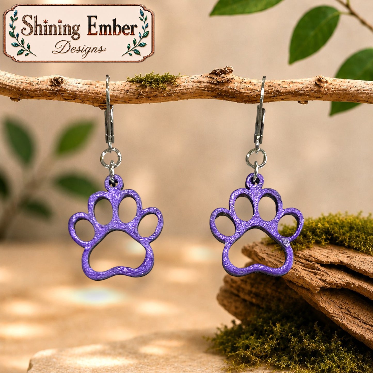 Paw Print Hand-Painted Wood Earrings