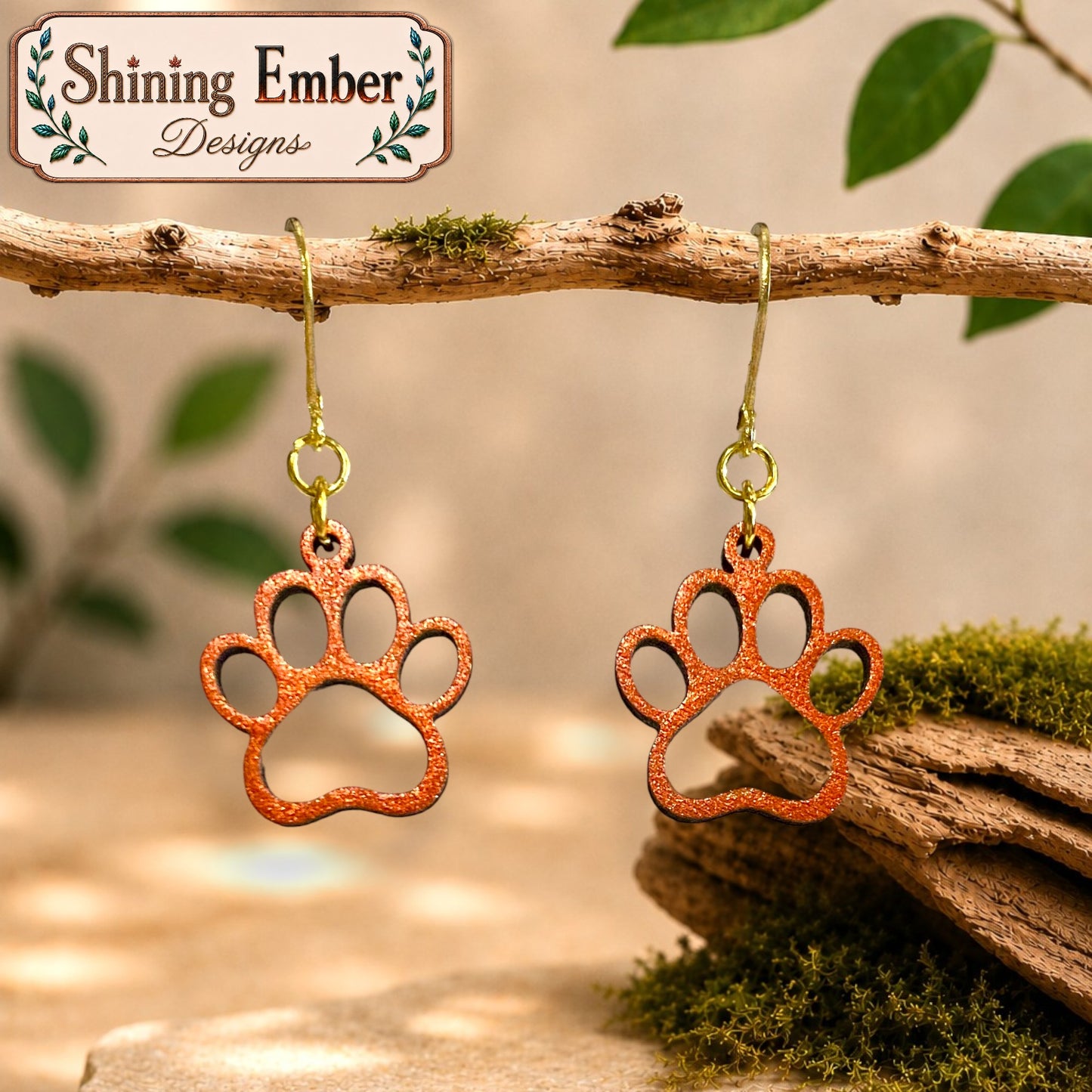 Paw Print Hand-Painted Wood Earrings