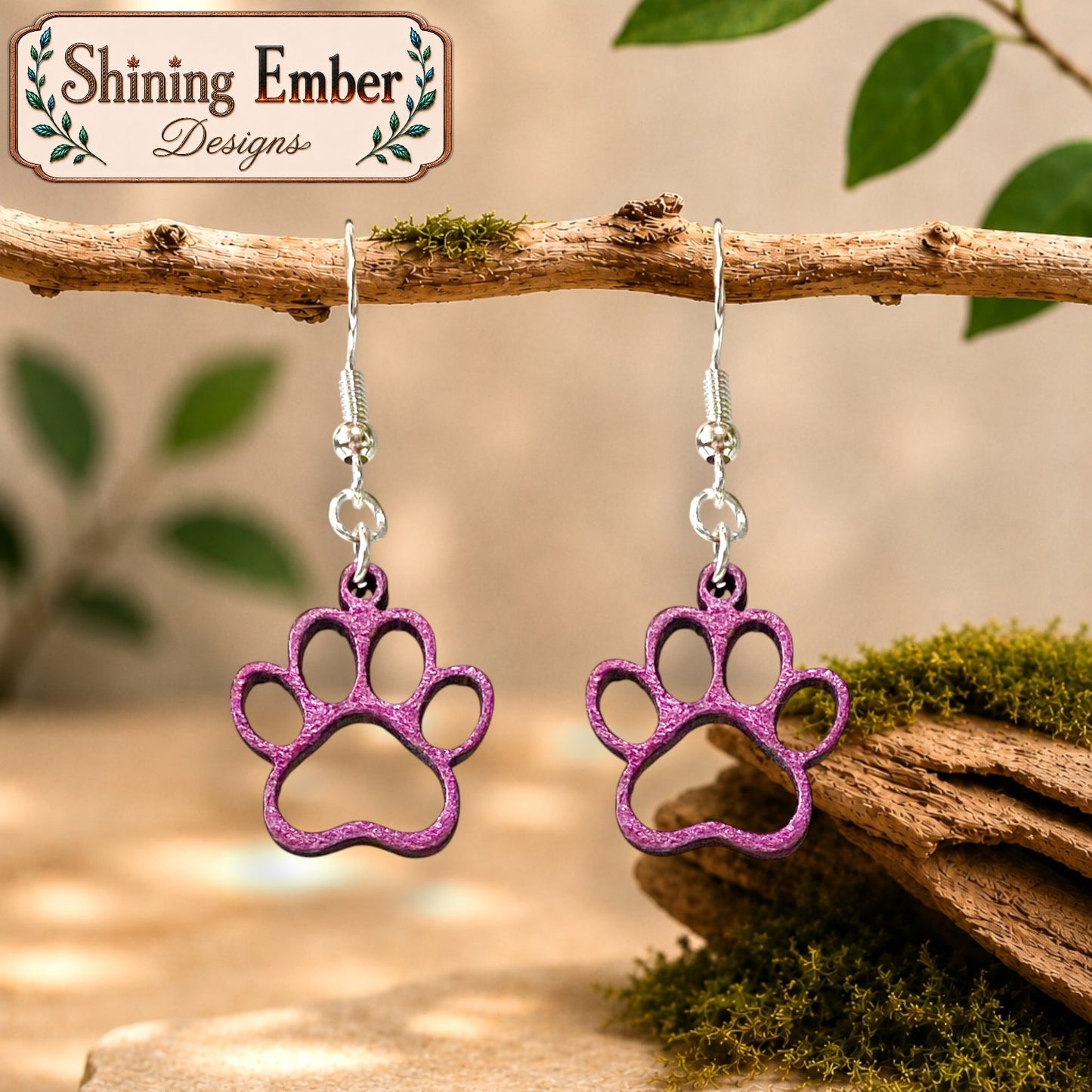 Paw Print Hand-Painted Wood Earrings