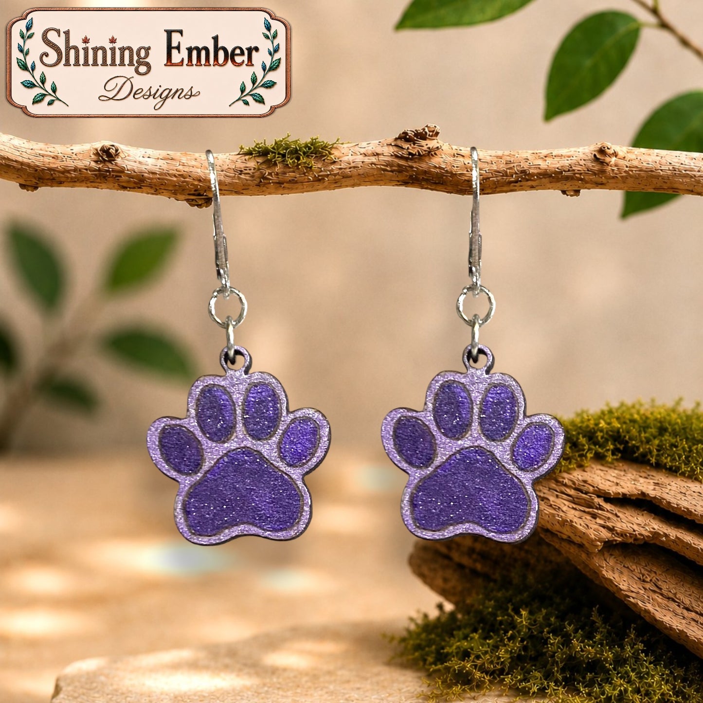 Paw Print Hand-Painted Wood Earrings