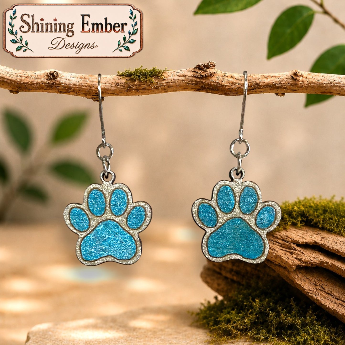Paw Print Hand-Painted Wood Earrings