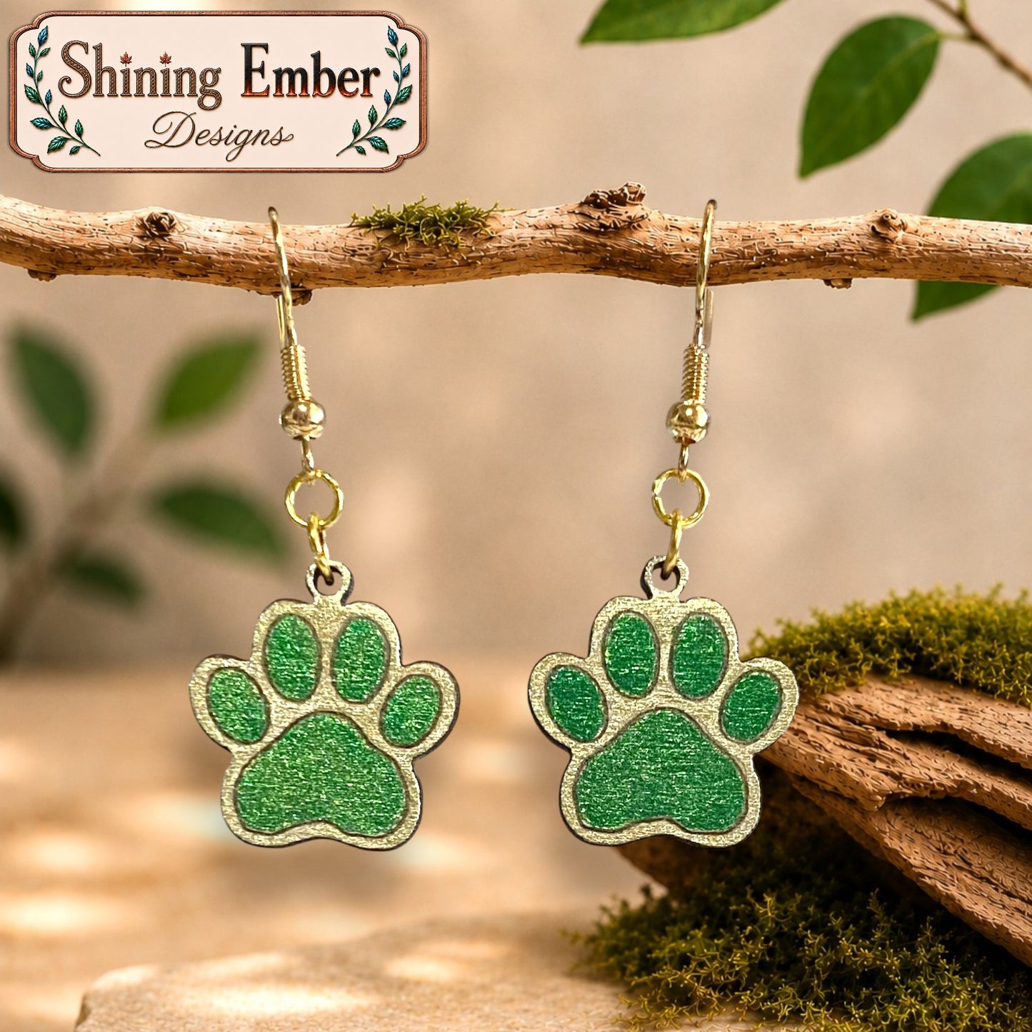 Paw Print Hand-Painted Wood Earrings
