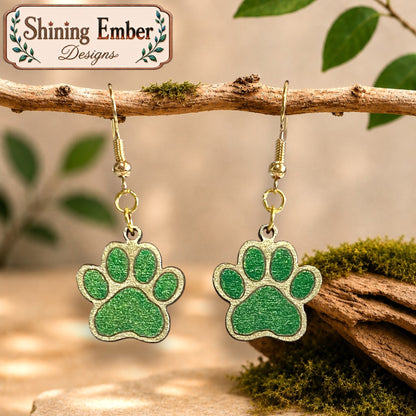 Paw Print Hand-Painted Wood Earrings