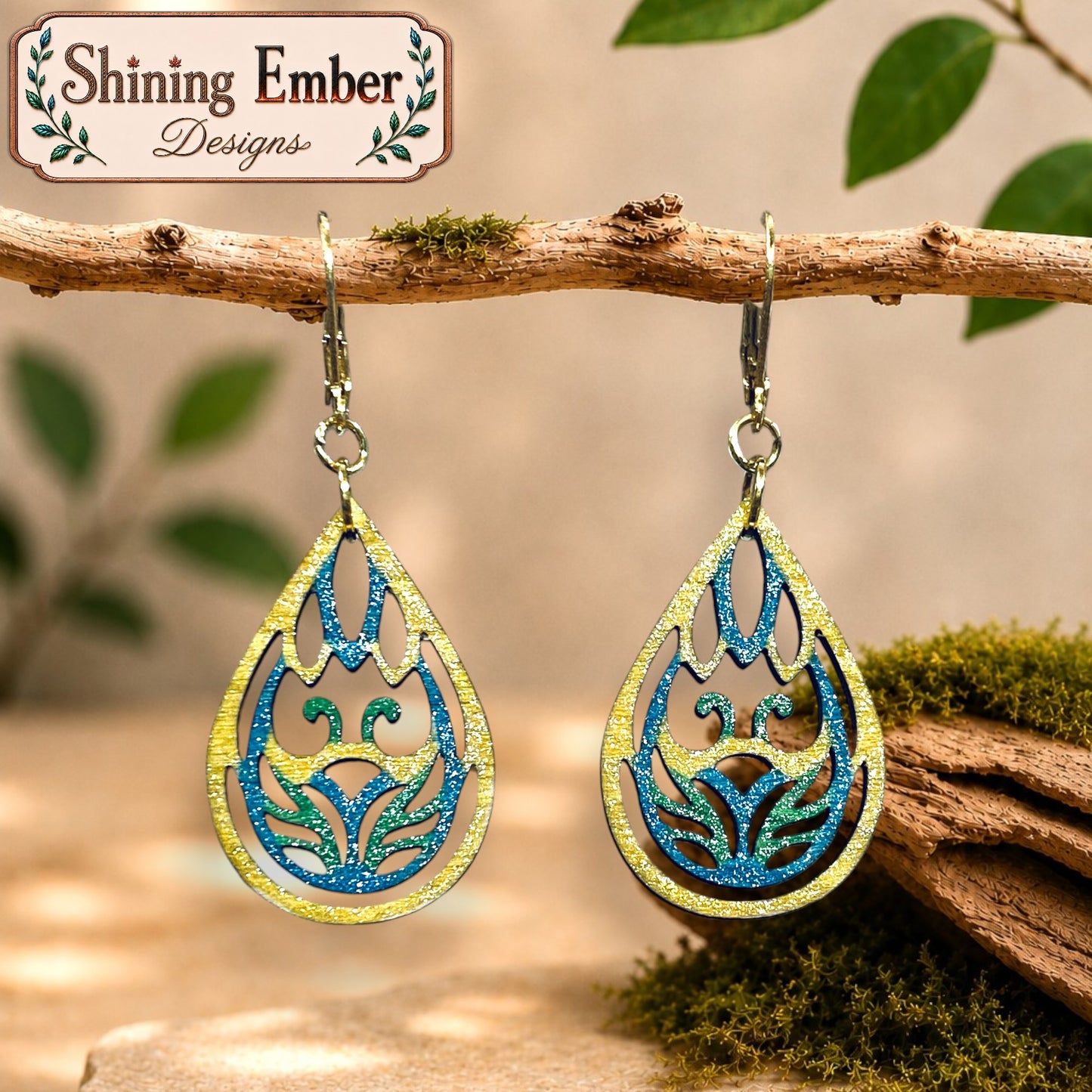 Lute Hand-Painted Wood Earrings