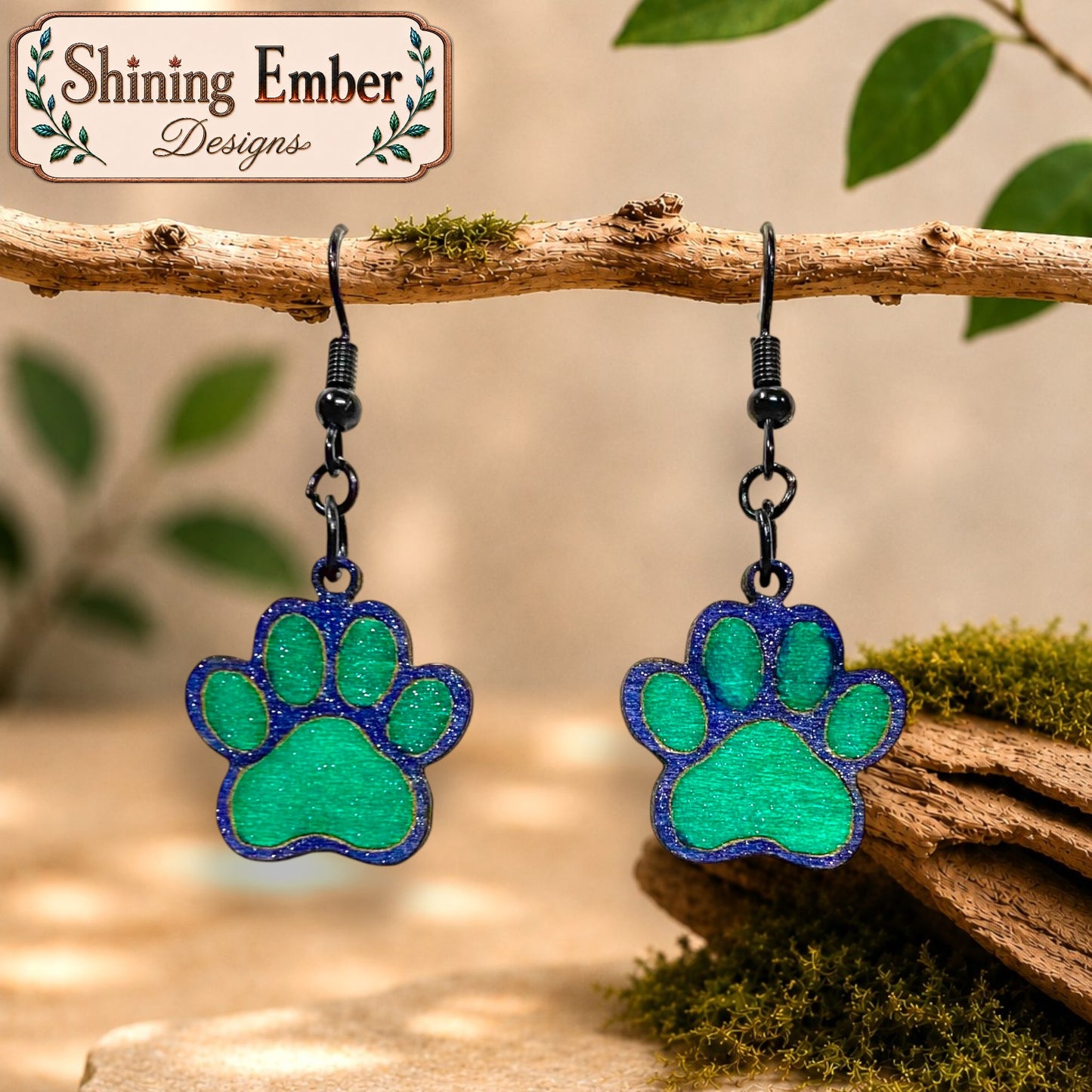Paw Print Hand-Painted Wood Earrings