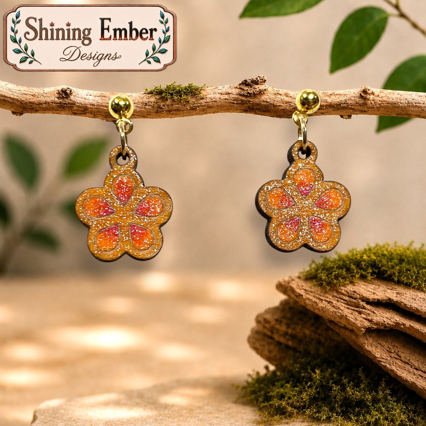 Plumeria Hand-Painted Wood Earrings
