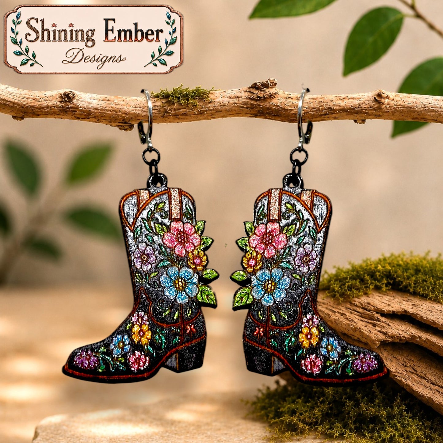 Cowboy Boots Hand-Painted Wood Earrings