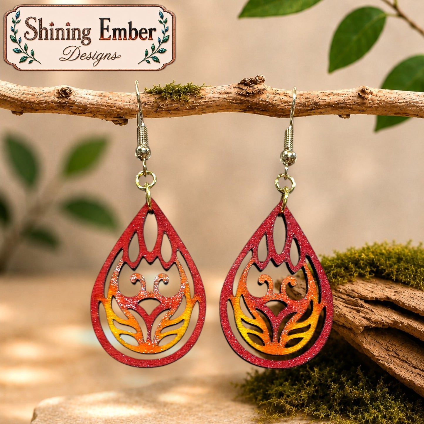 Lute Hand-Painted Wood Earrings
