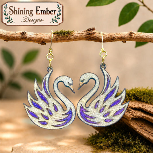 Swan Hand-Painted Wood Earrings