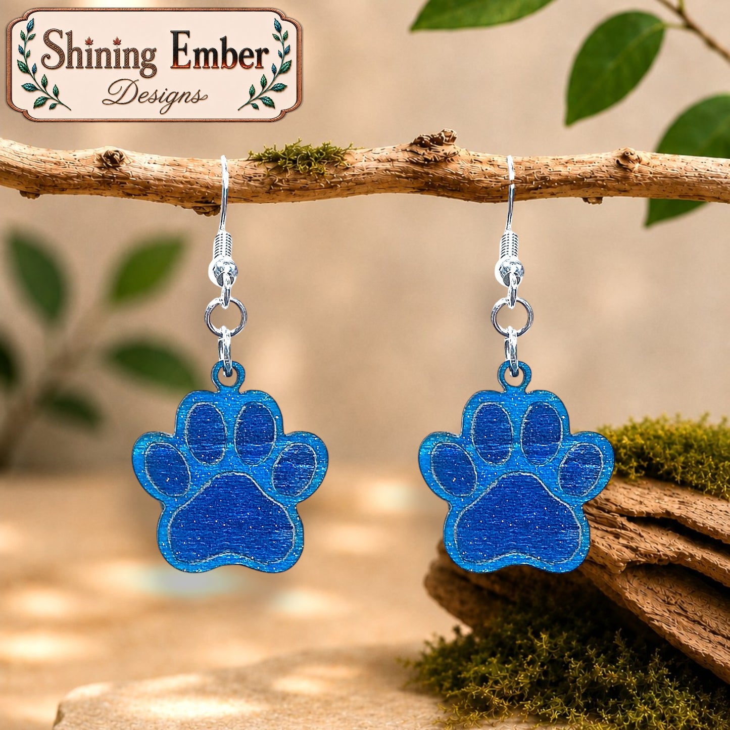 Paw Print Hand-Painted Wood Earrings