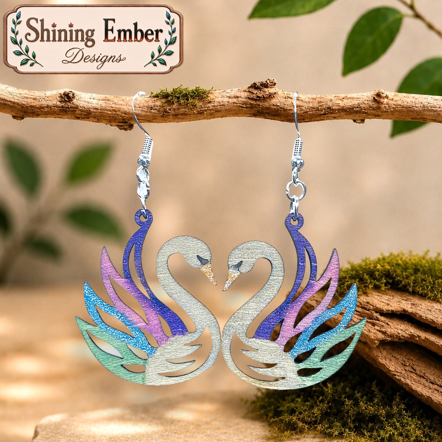 Swan Hand-Painted Wood Earrings