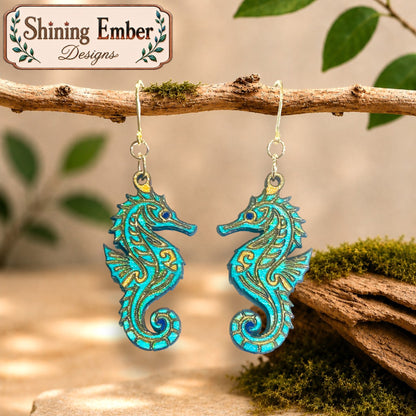 Seahorse Hand-Painted Wood Earrings
