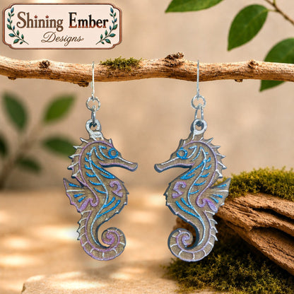 Seahorse Hand-Painted Wood Earrings