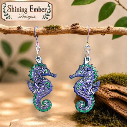 Seahorse Hand-Painted Wood Earrings